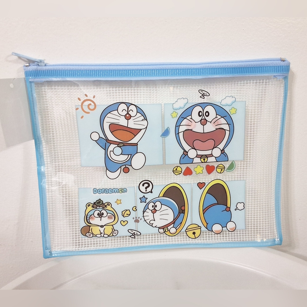 Doraemon Mesh Waterproof  Zipper Pouch - Cute & Functional Storage Bag, NEW